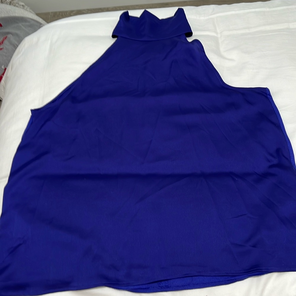 Ann Taylor high collar top in a bright blue/purple-size large